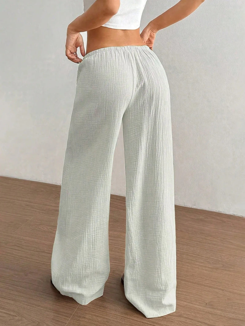 Casual Wide-Leg Polyester Pants