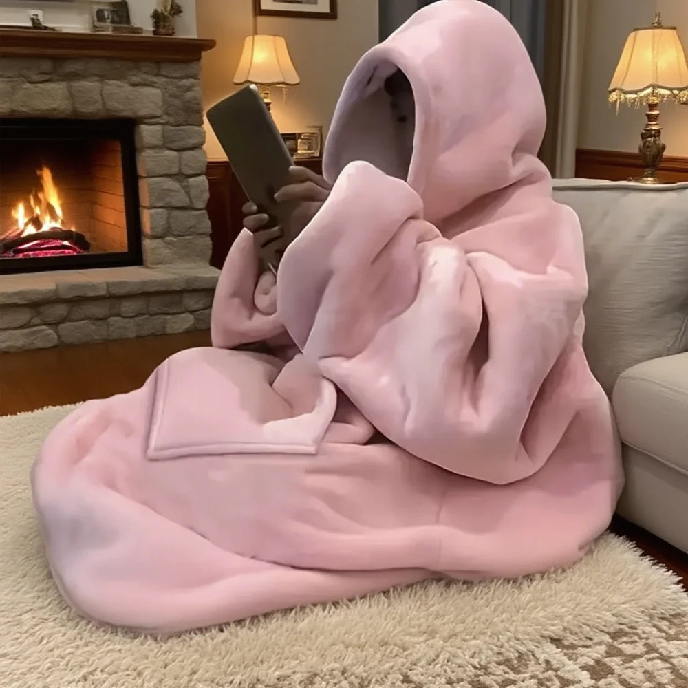 Cozy Reversible Fleece Hoodie Blanket