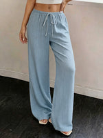 Casual Wide-Leg Polyester Pants