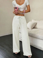 Casual Wide-Leg Polyester Pants